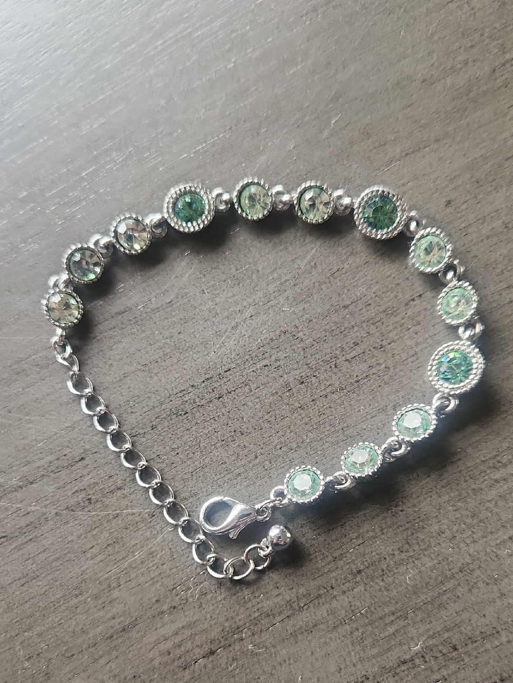 Silver Bracelet with Green Crystal Accents